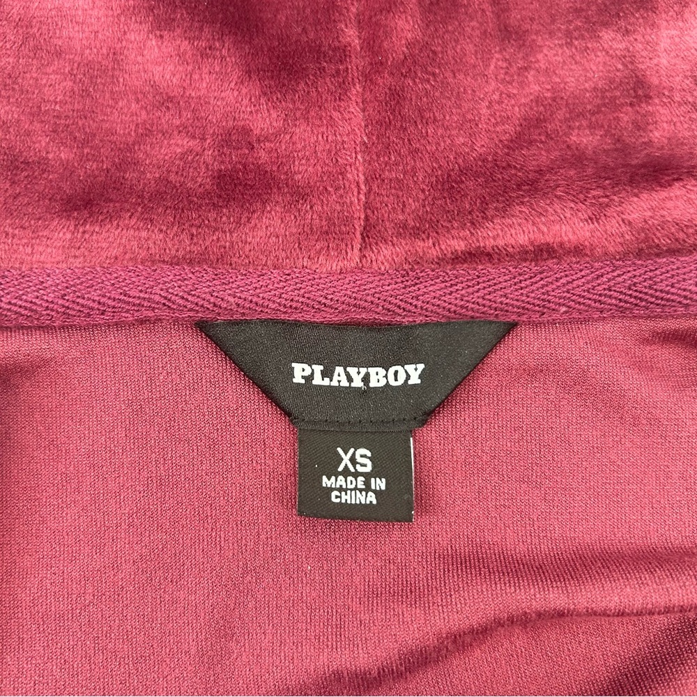 NWT Playboy The Icon Velour Logo Hoodie Burgundy Size XS - Picture 13 of 14